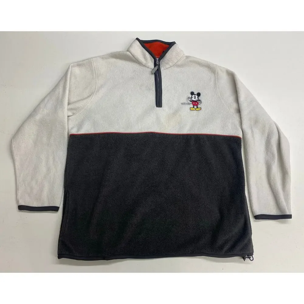 VTG Y2K Men Disney Mickey Mouse & Co. Jerry Leigh 1/4 zip fleece pullover, L